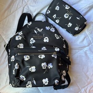 Kate Spade Black Floral Backpack and wallet